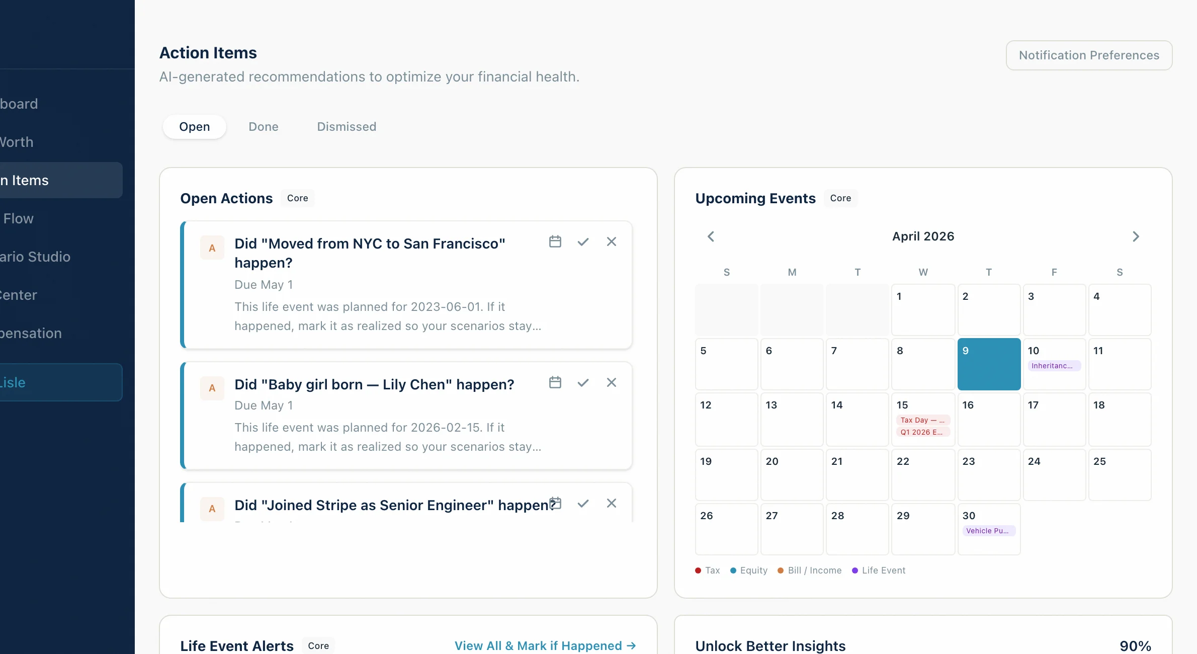 Lisle Morning Briefing on mobile showing daily action items and ESPP deadline alert
